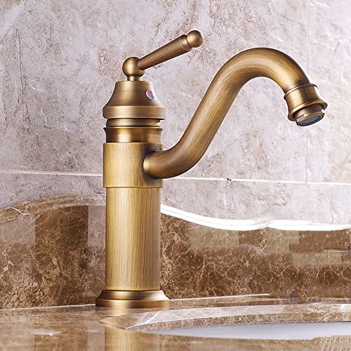 YADLCR Grifo de Lavabo Baño Antiguo, Girar 360 °Monomando Grifos Baño de Vendimia Latón Baño Mezclador Lavabo,Grifo de un Solo Orificio de Agua fría y Caliente (Color : Short) Cover