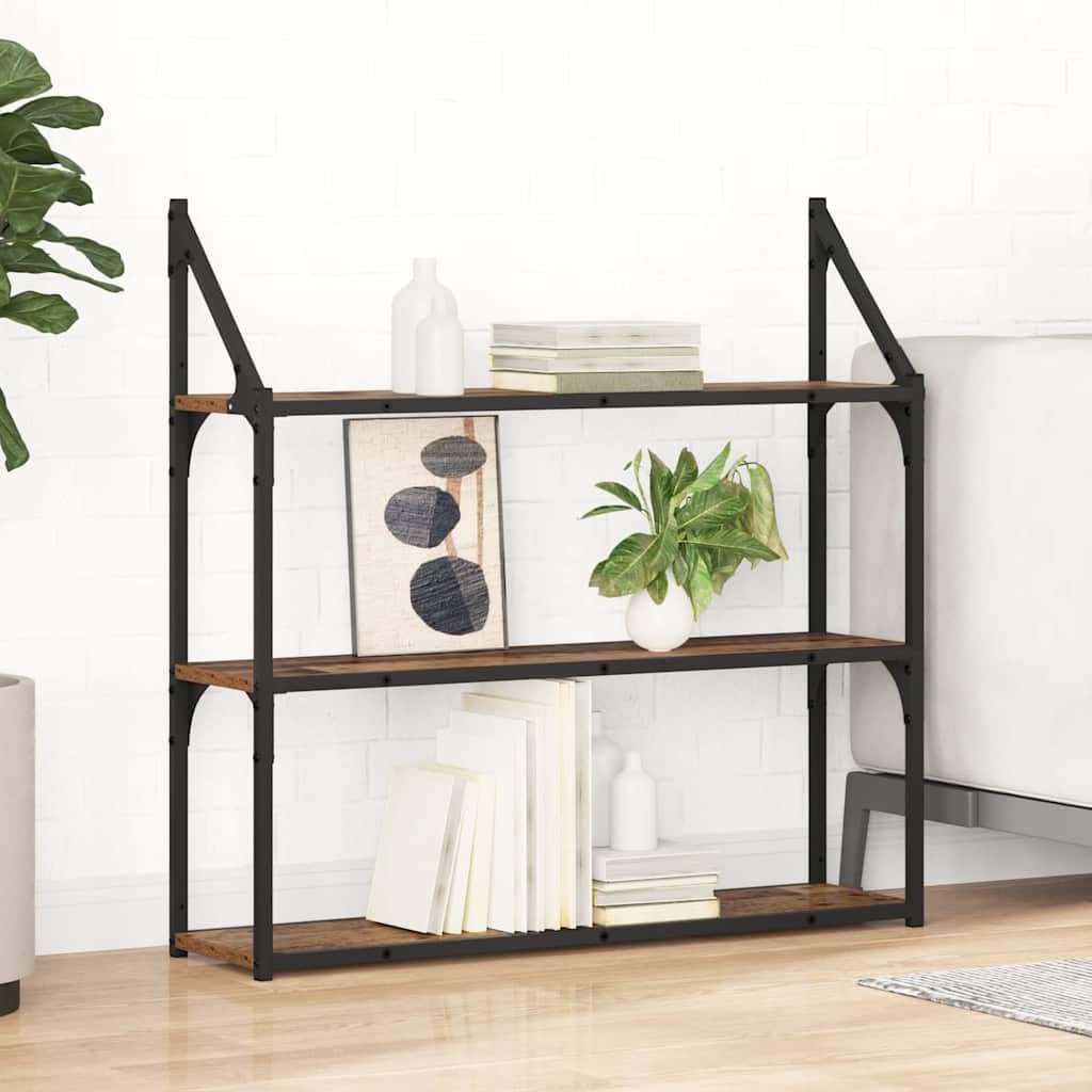 Wandregal Altholz 80x21x78,5 cm mit 3 Ablagen aus Holzwerkstoff und Metallrahmen, Modernes Design & Stabilität für Wohnzimmer, Flur und Schlafzimmer