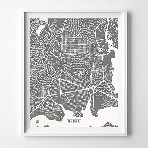 Bronx New York City Street Map Wall Art Home Decor Poster Urban City Hometown Road Print - 70 Color Choices - Unframed