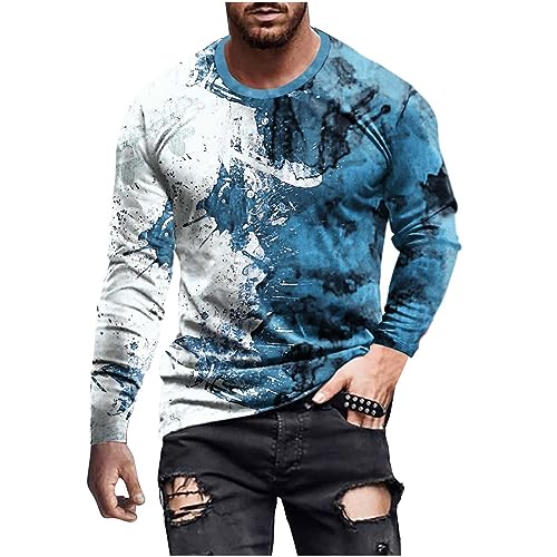 Camiseta de Manga Larga Hombre Estampados Camisa Moda Verano Otoño Casual T-Shirt Cuello Redondo Jersey Original Fiesta Tops tee Algodón Cómodo Talla Grande Basic Deportivos Sudaderas 2024