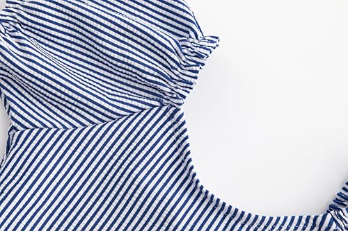 Image of LIZENS Two-Pieces Girls Swimsuit Puff Sleeve Beach Bathing Suit Stripe Bikini Sets