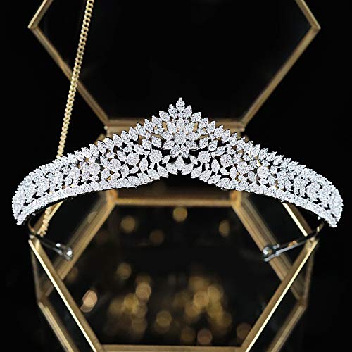 Jorsnovs Full Cubic Zirconia CZ Wedding Crown Bridal Tiaras Cubic Zirconia Pageant Headpieces Hair Jewelry Accessories for Women Fit with Dress