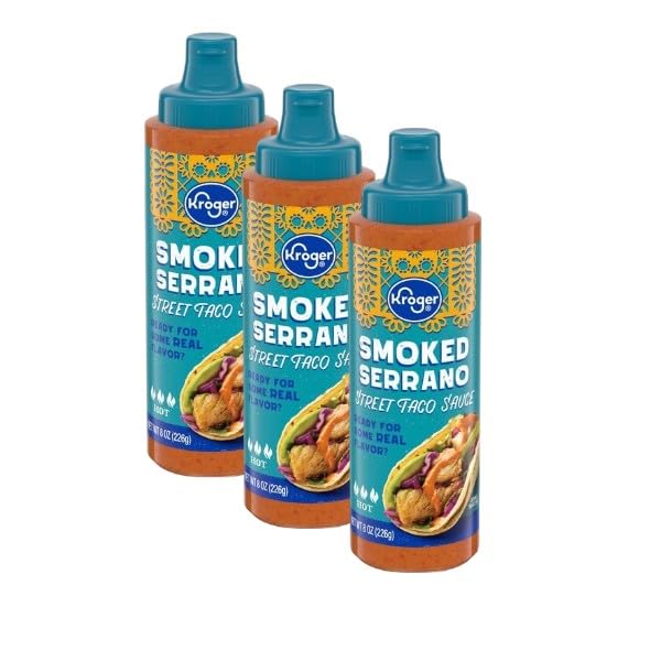 Smoked Serrano Hot Street Taco Sauce, Bold Smoky Spicy Mexican Style Salsa, for Tacos, Burritos, Nachos and Marinades, 8 oz, Pack of 3