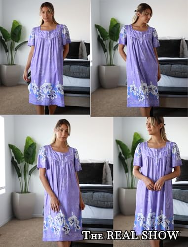 Image of Ekouaer Women's House Dress with Pocket Button Mumus | Short Sleeve Nightgown, Floral Print Mumu Dresses, Square Casual Sleepwear, Boho Roomy Housecoat, Plus Size Soft Sleepwear