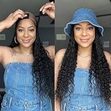 Boho Box Braids Band Wig Pre-Braided Synthetic Braids with Human Hair Curls Braiding Hair Without Baseball Cap Hat for Black and White Women Black Band With Hair Attached Wear and Go 18Inch