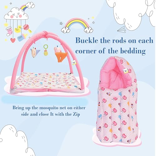 Image of Toddylon Baby Bed New Born Baby Bedding Set Combo of Baby Mattress with Mosquito Net | Carry Bag | Cotton Beds | Carry Bag | Unisex Infants (0-6 Months) (2PCS Set)