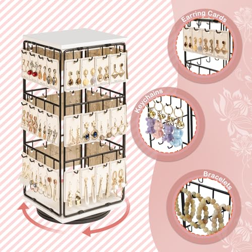 Image of 360 Rotating Earring Display Stands for Selling, Earring Rack Display Holder Stand, Jewelry Display for Vendors Selling Earring Cards, Necklaces, Bracelets, Hair Accessories (48 Hooks)
