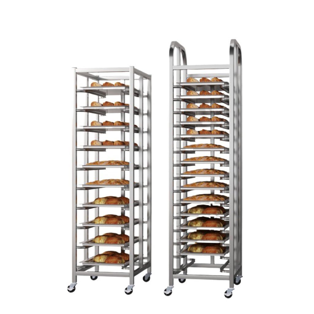 Panera comercial, carrito de almacenamiento de aluminio, equipo de panadería, carrito de bandeja, construcción de acero inoxidable, apto para bandejas de hornear de 60 x 40 cm, plateado, estilo