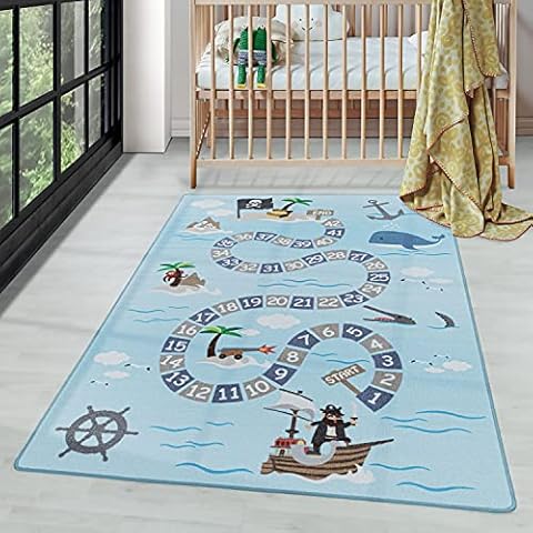 Carpettex Teppich Alfombra de Pelo Corto Juego Marinero Pirata Azul Cover