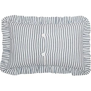 VHC Brands Sawyer Mill Ticking Striped Cotton Farmhouse Pillow 22×14 Filled Bedding Accessory 14×22 Blue Denim