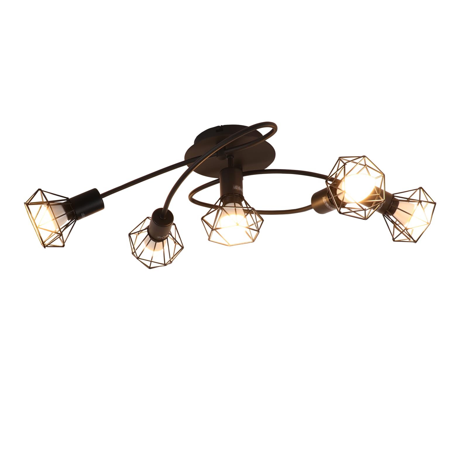 Glitzerlife LED lámpara de E14 lámpara de techo negro 5 llamas | foco de techo industrial orientable 350° vintage retro foco salón cocina sin bombilla