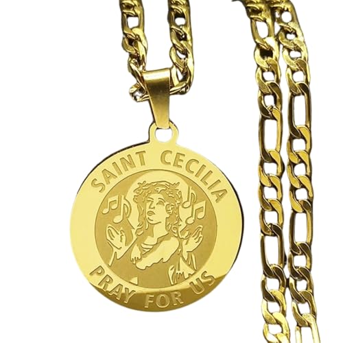NHIYETJEWE Saint Cecilia Necklace Stainless Steel Gold Color Archangel Medallion Pendant Necklaces Religious Jewelry Collier Fashion Accessories Creative Gift