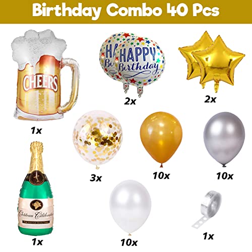 Image of Party Propz Golden Balloons Decoration Combo Set of 40 For Adult Birthday Decoration(Metal)