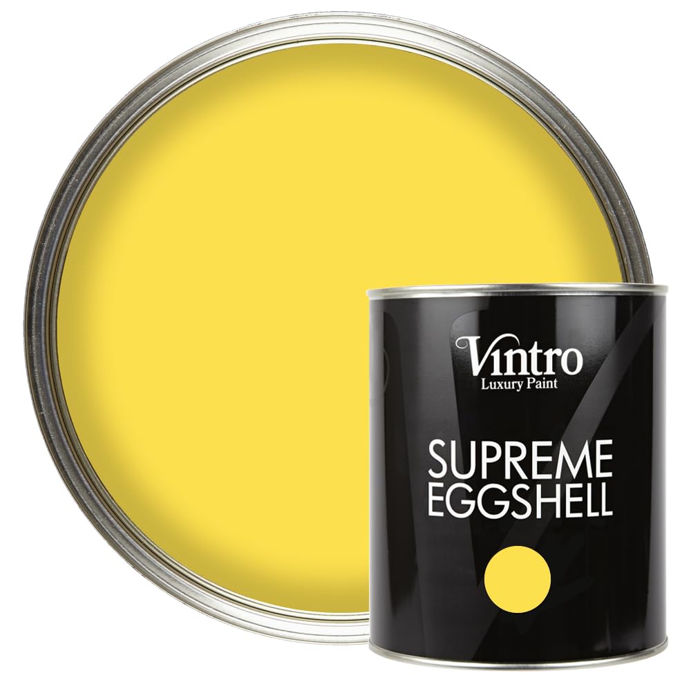 Vintro Paint | Eggshell Paint | for Walls | Wood | Trim | Satin Furniture Paint | Interior & Exterior Use. 1 Litre (Highlighter Yellow - Yellow Maiden)