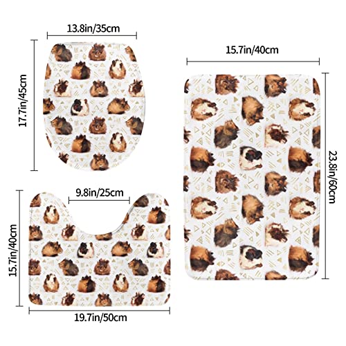 DEPILA Badezimmer 3-teiliges Badezimmerteppich-Set Meerschweinchen-Druck 3-teiliges Badezimmerteppich-Set Badematte + Kontur + Toilettendeckelbezug Badezimmer-Antirutsch-Pad Sets – Bild 3