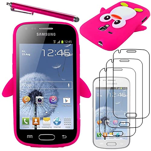 ebestStar - Coque Compatible avec Samsung Galaxy Trend S7560, S Duos S7562 Etui Housse Silicone Gel TPU Souple Pingouin + Stylet + 3 Films d'écran, Rose...
