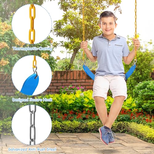 Image of Sunnyglade 2PCS Swings Seats Heavy Duty with 66 inch Chain, Playground Swing Set Accessories Replacement with Snap Hooks, Support 250lb (2, Blue)