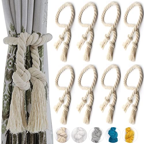 Yteseery 8 Pack Curtain Ties, Outdoor Curtain Tiebacks, Natural Cotton