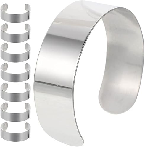 Milisten Pulsera de cuero, 8 piezas, pulsera en blanco de acero inoxidable, anillo de núcleo en blanco, ajustes, pulsera para hacer joyas de