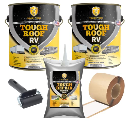 Tough Tech Coatings RV Roof Coating kit RV Roof Waterproofing Kit All RVs,and Trailers Surfaces EPDM,TPO,Fiberglass,Metal,Aluminum,and Wood 100 SQ FT Coverage 87% Solar Reflective 2 Gal White