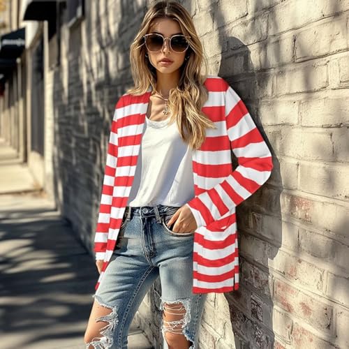 Image of Women's Aztec Open-Front Jacket Lightweight Casual Outerwear Native Western Aztec Pattern & Plaid Houndstooth Print