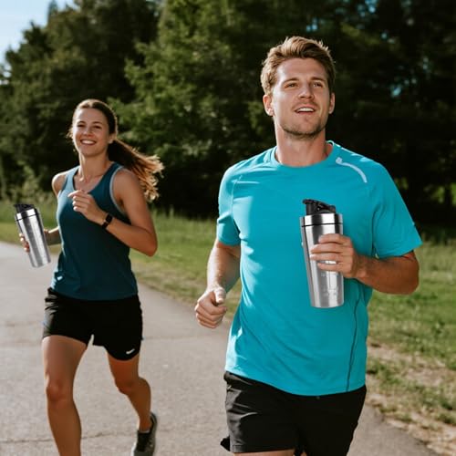 UTOCLEC Edelstahl Protein Shaker, 750ml Shaker Eiweiß Sport Fitness, Shaker Edelstahl BPA Free/Leak Proof mit Stahlkugel und Skala, für Eiweiß, Diät und Fitness Shakes