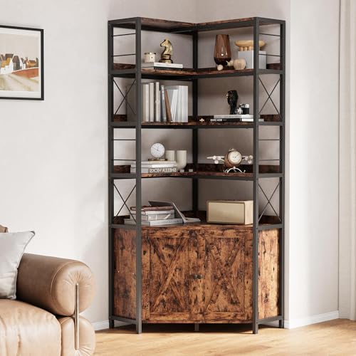 IRONCK Bookshelves 6 Tiers, Corner Bookshelf with Baffles, Bookshelves and Bookcases with Doors...
