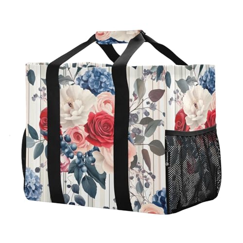 Kigai Peony Hydrangea Reusable Grocery Bag with Handles Waterproof Foldable Extra Large Tote Shopping Bag Standing Organizer for Picnics, Beach, Pool, Laundry, Car, Camping2