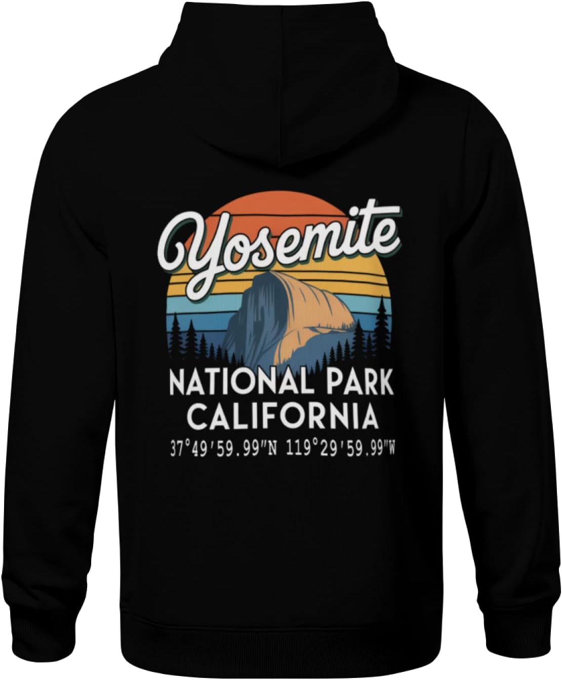 Kids Retro Color Yosemite National Park with GPS Location Design Boys Girls Lightweight Kangaroo Pocket Hoodies