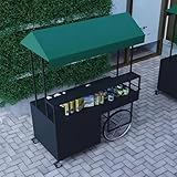 Wurstwagen/StraßenEsswagen,Kommerzieller Imbisswagen mit Rädern,Eisenrahmen, regensicheres Vordach, großes Stauvolumen, verstärkte Handläufe,für Essens- und Eisveranstaltungen.(Nero,120 * 60 * 195cm)