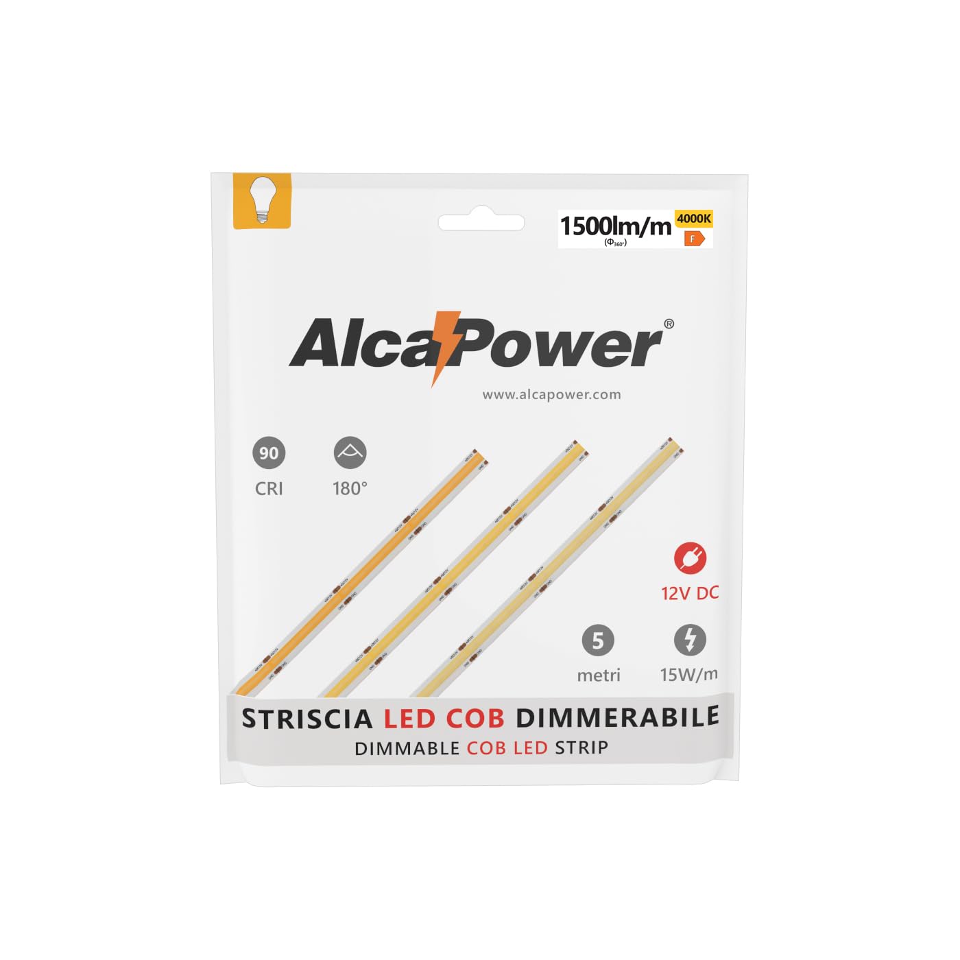 ALCAPOWER Taśma LED 5 m COB IP20 jednokolorowa 15 W/MT 12 V - 4000 K
