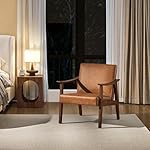 Yaheetech PU Leather Accent Chair, Mid-Century Modern Armchair with Solid Wood Legs, Reading Leisure Chair with High Back for Living Room Bedroom Waiting Room, Brown - Image 2