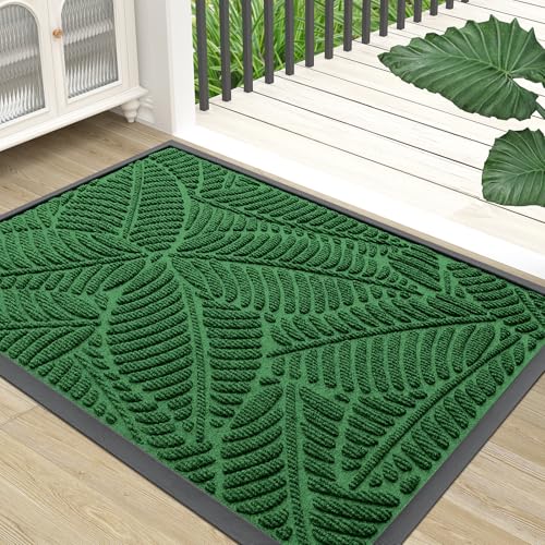 Colorxy Waterproof Doormat, Sturdy Natural Rubber Front Indoor Mat, Non Slip Low Profile Indoor Outdoor Door Mats, Stain and Fade Resistant Floor Mat, Easy Clean Patio Entrance Mat, 36''x24'', Green