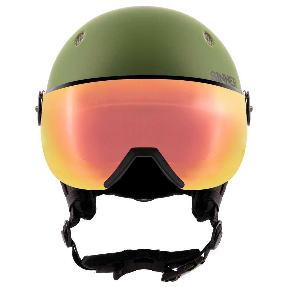 Sinner Titan Visor-Matte Moss Green-Red Mirror Cat.2-M (55-58) Kask Dorosły Czarny, Wielobarwny