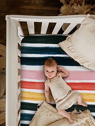 Image of Soft Fitted Crib Sheet, Stretchy and Breathable Toddler Crib Sheet for Boys and Girls, Fits Standard Crib and Toddler Mattress (Rainbow)