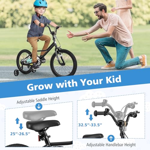 Image of BABY JOY Kids Bike, 12 14 16 18 Inches Car Pattern Sporty Bicycle w /Removable Training Wheels, Hand & Coaster Brakes, Adjustable Seat & Handlebar, Girls Boys Bike