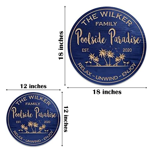 V VIBEPY-All Over Printed Signs, Personalized Poolside Paradise Signs, Relax Unwind Enjoy Signs, 12", 18" Signs, Welcome Sign, Pool Sign, Poolside Sign, Door Sign, Outdoor Sign, Blue (ETRG-19263003) - Image 3
