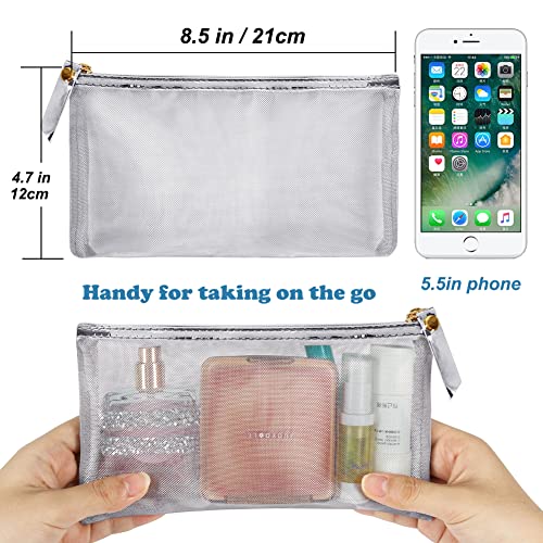 Hrx Package Nylon Mesh Cosmetic Zipper Bags, Metallic Silver Makeup Pouches Travel Organizer Case For Purse Diaper Bag (4Pcs) #TOP1