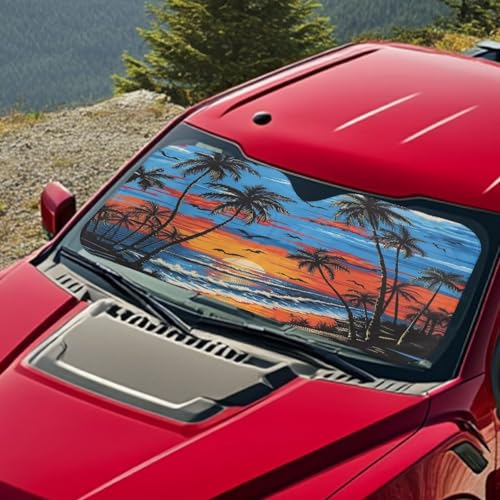 Image of Sunset Scenery Windshield Sun Shade for Car SUV Truck Foldable Front Window Sun Shade Visor Shield Cover Blocks UV Rays and Keeps Vehicle Cool - 66.53 x 34.44 inches