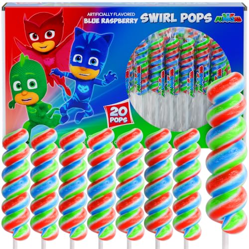 Image of PJ Masks Lollipops Swirl 20Pk - Pj Masks Birthday Party Supplies For PJ Mask Candy Bag, PJ Mask Party Favors & PJ Mask Pinata