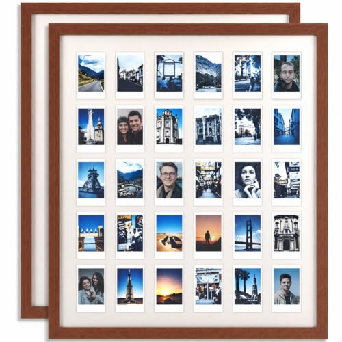 Image of Namalu 2 Pcs 2 x 3 Multi Pictures Frame Collage Wall Decor with 30 Openings Walnut Wood Mini Film Photo Wall Frames for Display Wedding Decoration, 18.5 x 21 Inches