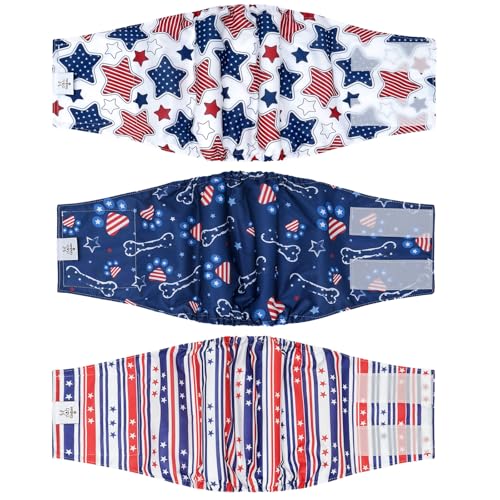 Image of CuteBone Dog Diapers Male Belly Bands 3 Pack for Male Dogs Reusable Puppy Wraps