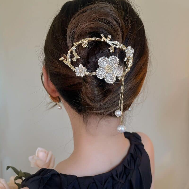 Hair Banana Clip for Women and Girls, Pearl Design, 10 cm, Pack of 1, Golden