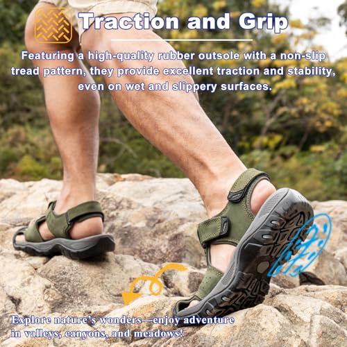 Image of Men's Sport Sandals Closed Toe Leather Hiking Athletic Walking Outdoor Beach Trail River Fishing Water Shoes Lightweight Comfortable Waterproof