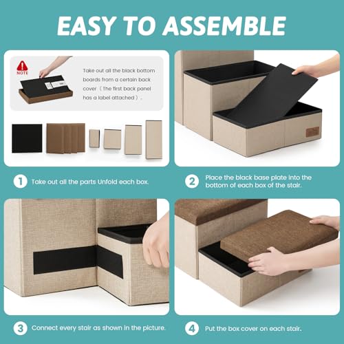 Image of Dog Stairs with Storage, 4-Step Wider Sturdy Dog Steps for Small /Medium /Large Dogs and Older Cats, Folding Doggie Ramp for Bed /Couch /Car Hold Up to 180 lbs (22 inch H, Brown)