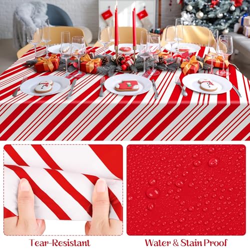 Image of Kochorie 100 Ft x 54 Inch Christmas Candy Cane Striped Tablecloth Roll with Slide Cutter Box Red and White Table Cover Christmas Tablecloth Wall Backdrop Xmas Home Holiday Party Supplies