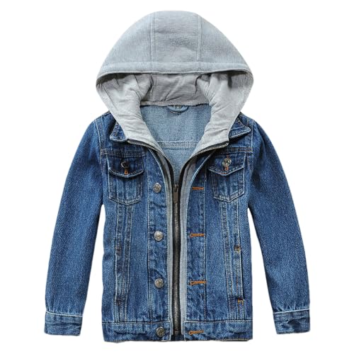 Boys Jean Jacket Kids Hooded Denim Jackets Zipper Outerwear Coat for 2-10 Years