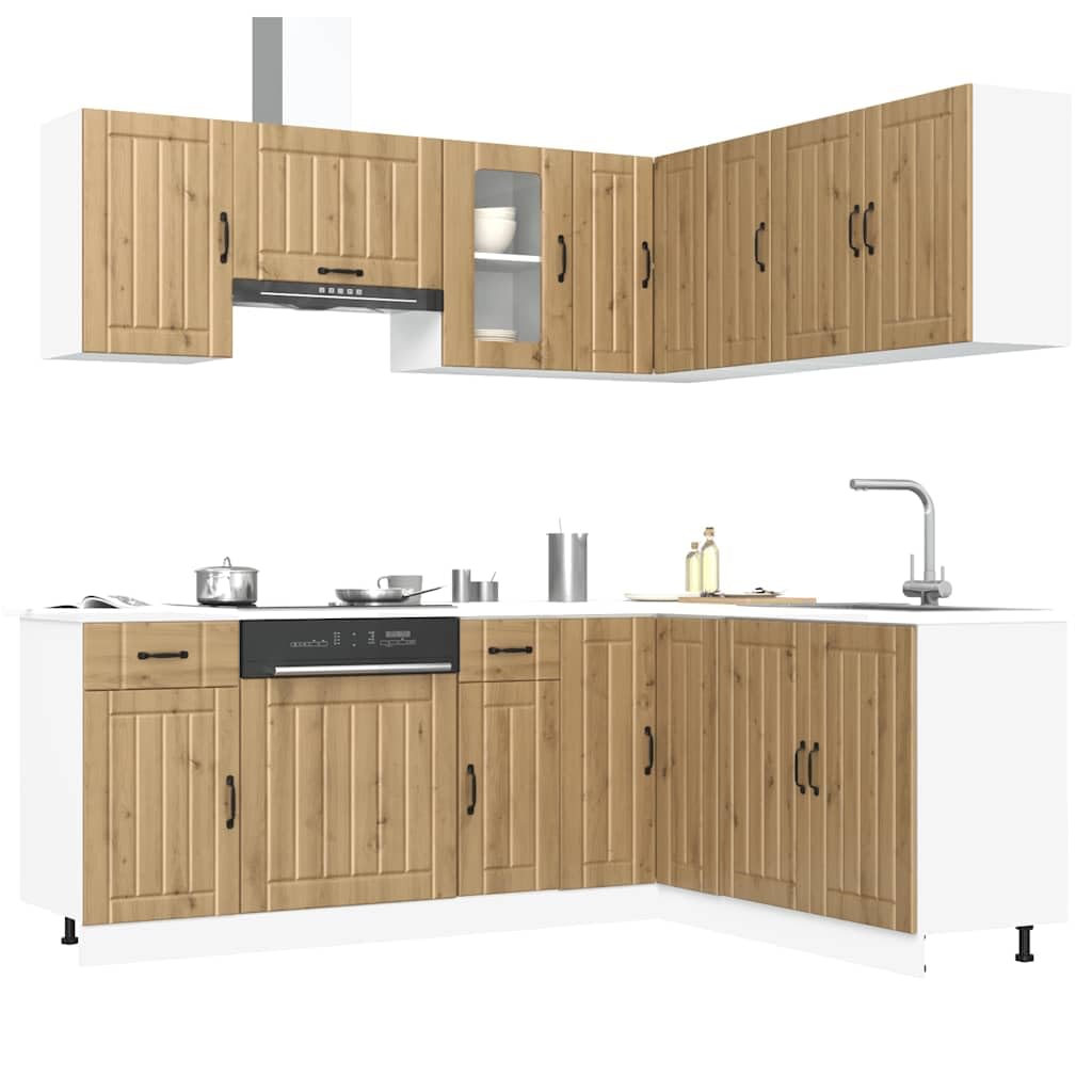 ACAGALA Küchenschrank Set 11-TLG. Küchenzeile Einbauküche Eckküche ohne Arbeitsplatte & Elektrogeräte, Erweiterbar Modular, Küchenblock für Selbstmontage und kleine Küche, Eiche handwerklich