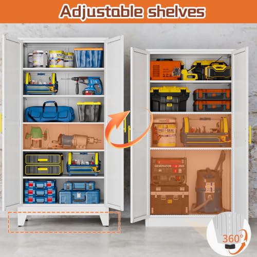Image of White Metal Storage Cabinet,75 inch Steel Cabinets for Home Office