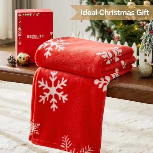 Image of BEDELITE Christmas Throw Blanket- Cozy Holiday Blanket with Red Snowflake Design, Soft Lightweight Fleece Christmas Blanket for Couch & Bed, Festive Home Decor & Gift, 50 inchx60 inch